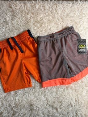Athletic Boys' Mesh Shorts Size XS (4-5) Orange & Gray with Pockets & Drawstring